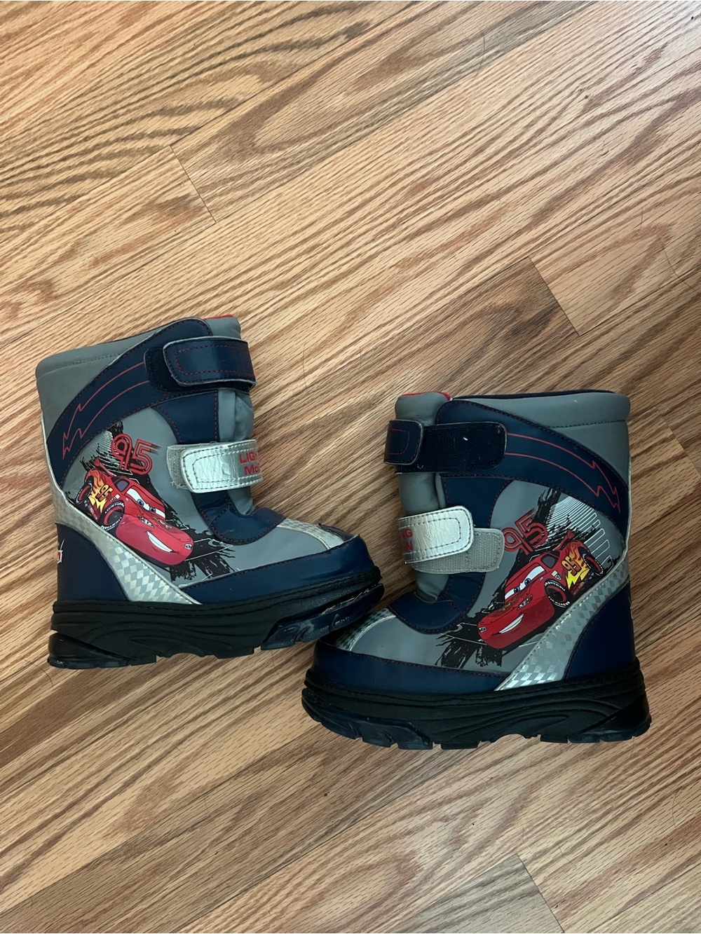 Kids Rain & Snow Boots with Race Car Graphic - Navy/Gray